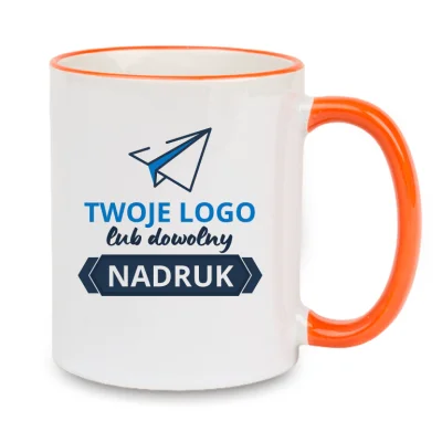 Kubek z pomarańczowym rantem i uszkiem – z nadrukiem